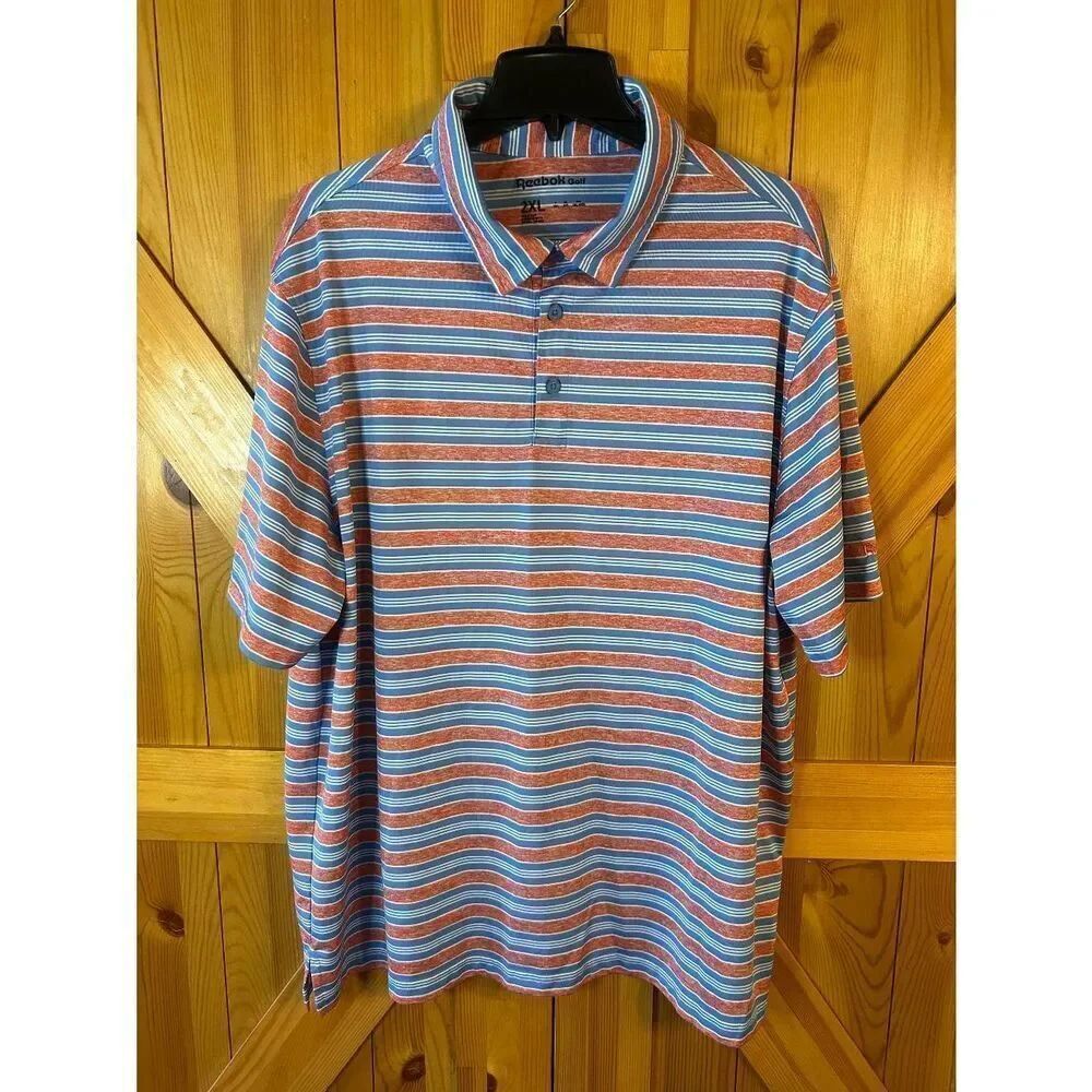 Reebok Mens Short Sleeve Golf Performance Polo Blue Red Striped Size 2XL (5305)